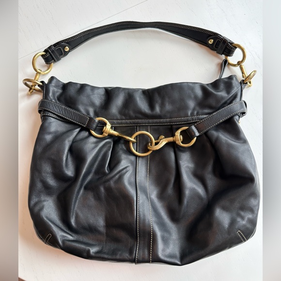 Vintage COACH Black Soft Leather Pleated Ergo Hamptons Belted Hobo Bag - Picture 7 of 13